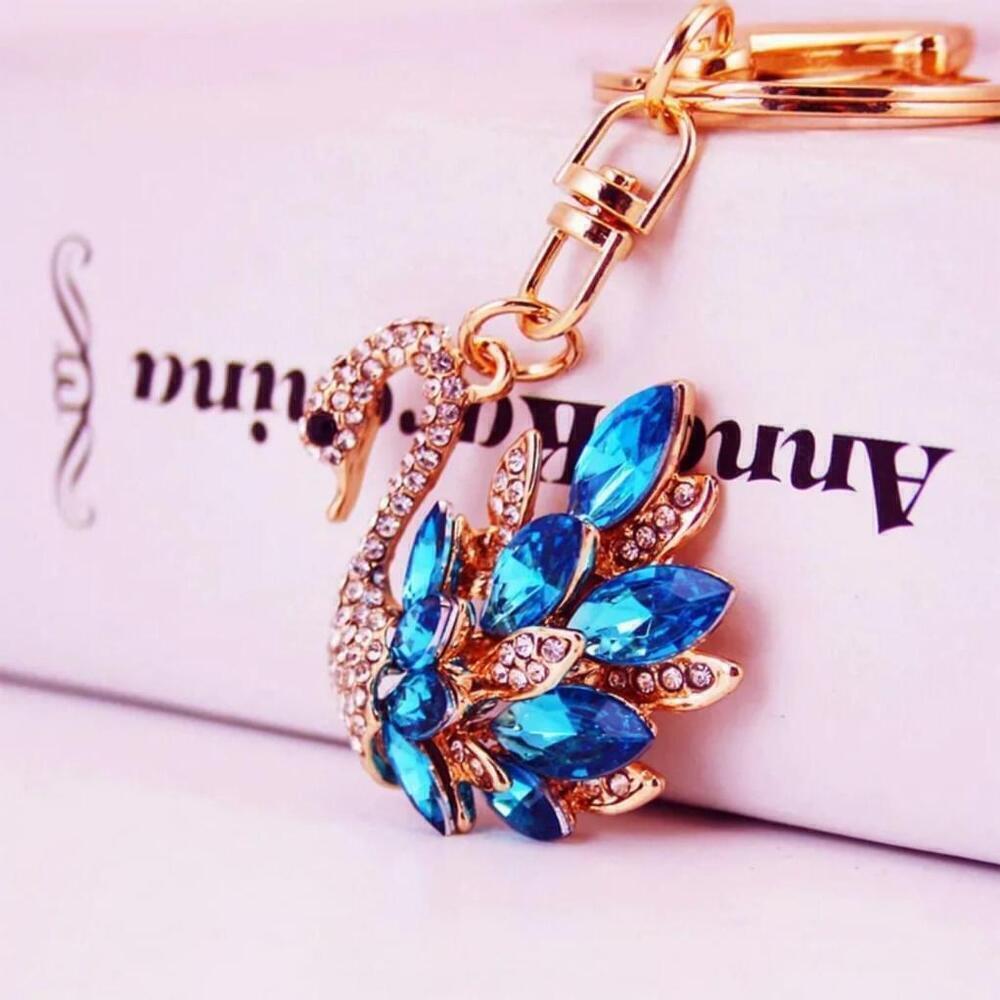 Swan Shaped Keychain In Blue - Picture 3 of 9